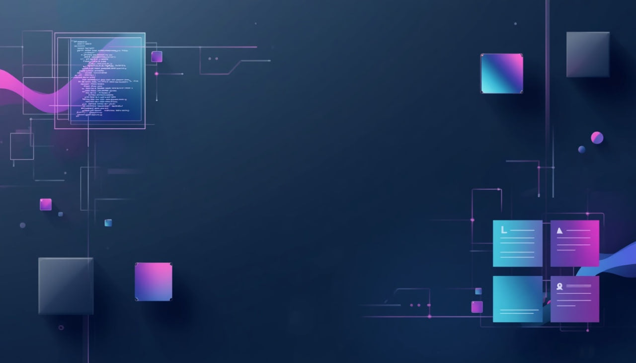 Modern digital interface with geometric shapes and lines on a dark background