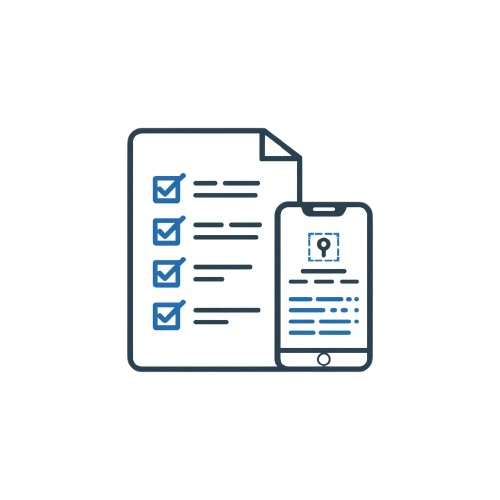 Icon of a document with checkboxes and a smartphone displaying a map on a white background