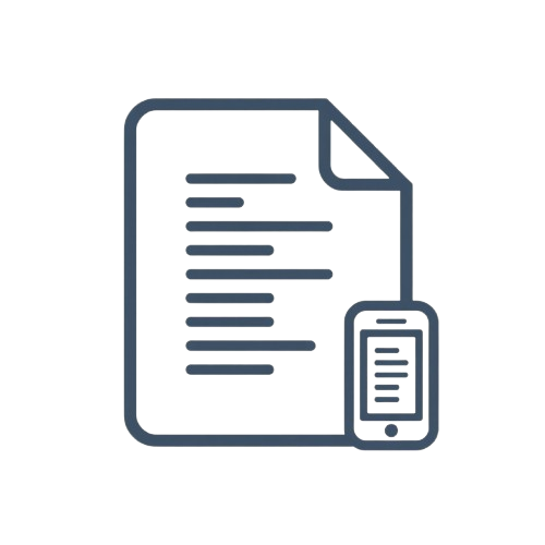 Icon of a document and smartphone with text on a white background