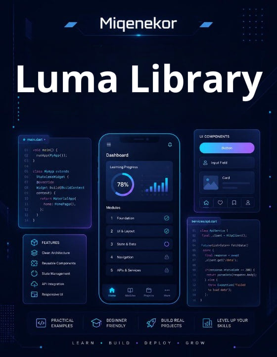 Miqenekor Luma Library book cover with digital interface design elements on a dark background