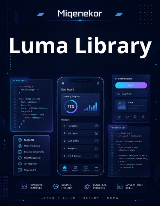 Miqenekor Luma Library book cover with digital interface design elements on a dark background