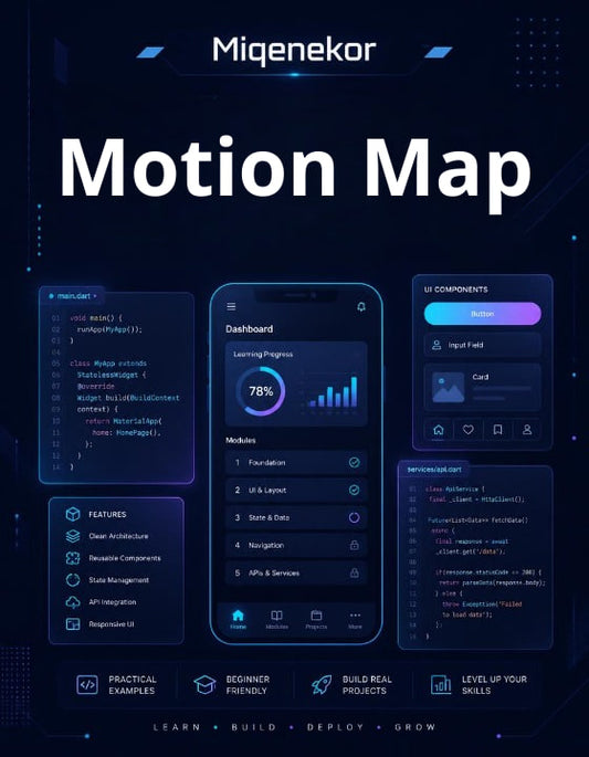 Miqenekor Motion Map with interface design elements on a dark background